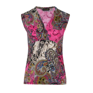 Print Fuchsia V Neck Jersey Top