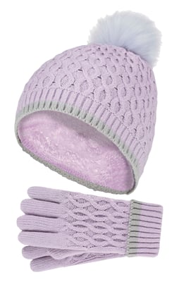Heat Holders Meisjes Thermische Pom Pom Muts En Handschoenen - Lavendel Vorst