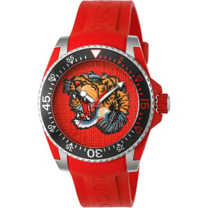 Gucci YA136315 Dive rode tijgerkop wijzerplaat herenhorloge