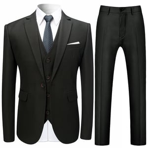 3-delad Slim Fit Solid Svart Smart Bröllop Kostym