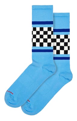 Checked Stripe Socks | Happy Socks | Novelty Plaid Checkered Design Socks | Funny Gift Socks - Blue