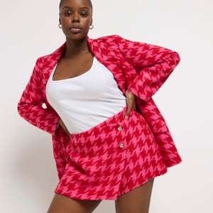 River Island Womens Wrap Skort Plus Pink Boucle Dogtooth