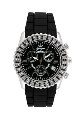 Yonger and Bresson Black Dial Black Band Watch
