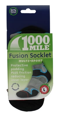 1000 Mile - Mens Fusion Ankle Repreve Padded Anti Blister Socks - Silver / Kingfisher