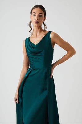 Cowl Neck A-line Satin Bridesmaids Dress