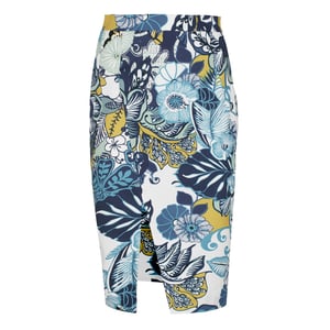 Floral Cotton Pencil Skirt in Blue and Green Shades
