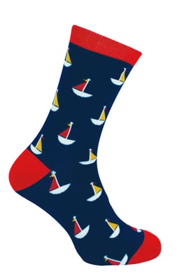 Mr Heron - Mens Bamboo Socks | Novelty Funky Socks | Patterned Argyle Striped Socks | Breathable Soft | Gifts for Him - Boats (Navy)