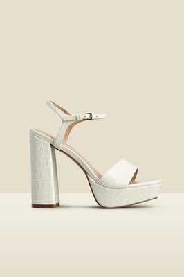 Arabella Ecru Croc Leather Platform With Block Heel
