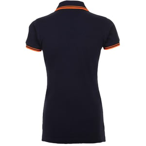 SOLS Womens/Ladies Pasadena Tipped Short Sleeve Pique Polo Shirt (French Navy/Neon Orange)