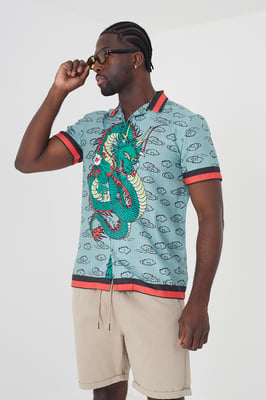 Pale Green 'Jupiter' Graphic Print Short Sleeve Shirt