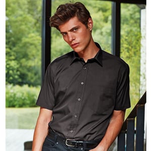 Premier Heren Korte Mouw Formele Poplin Gewoon Werk Shirt (Zwart)