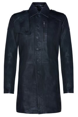 Mjuk lång militärrench Distressed läderrock