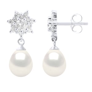 Earrings Real Cultured Freshwater Pearls Pear 7-8 mm