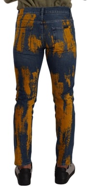 Dolce & Gabbana Blå Gul Färg Bomulls Slim Fit Herrjeans
