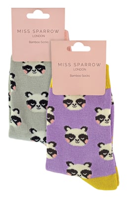 Miss Sparrow - 2 Pack Girls Bamboo Animal Patterned Socks - Panda