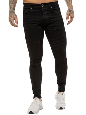 Enzo | Heren Skinny Stretch Biker Denim Jeans - Zwart