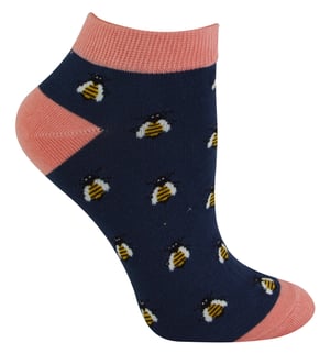 Ladies Bamboo Trainer Socks | Miss Sparrow | Breathable Low Cut Socks for Women - Honey Bees (Navy)