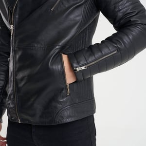 BARNEYS ORIGINALS Ribbed Sleeve Real Leather Jacket