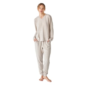 JJB5 Pyjamas med lång ärm och V-hals i mjuk trikå för kvinnor