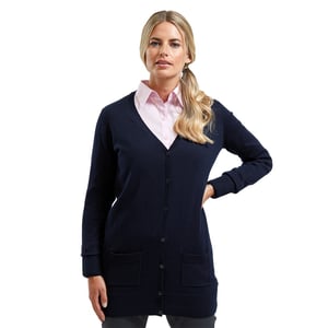 Premier Womens/Ladies Longline V Neck Cardigan (Navy)