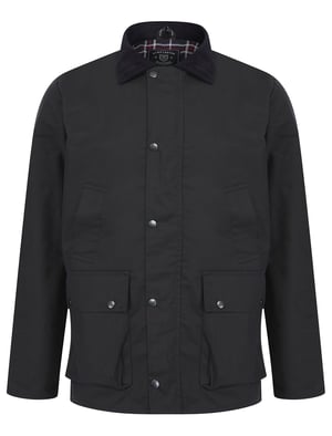 Navy Cotton Wax Jacket With Corduroy Collar