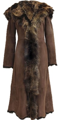 Dames suède Toscana schapenvacht trenchcoat met capuchon-Rushden