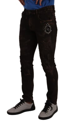 Dolce & Gabbana Herrar Bruna DG Kronslogotyp Baumwoll Smala Denim Jeans