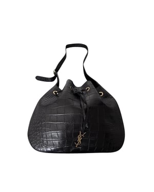 Saint Laurent Medium Paris VII Hobo Croc Effect Bag in Black Leather