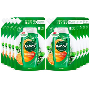 Radox Mineral Therapy Shower Gel Refill Pouch Feel Refreshed 500ml, 10 Pack