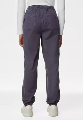 M&S Collection Ladies Cotton Blend Slim Fit Ankle Grazer Joggers Light Indigo