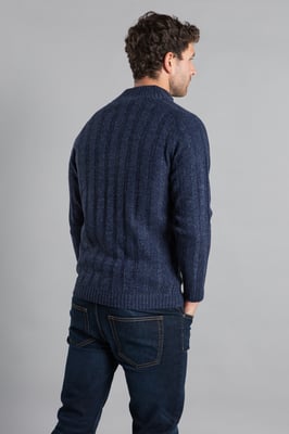 Navy Zip-Through Funnel Neck Ribbed Cardigan