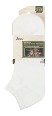 Mens Cushioned Trainer Socks | Jeep | 4 Pack Breathable Cushioned Low Cut Socks - White
