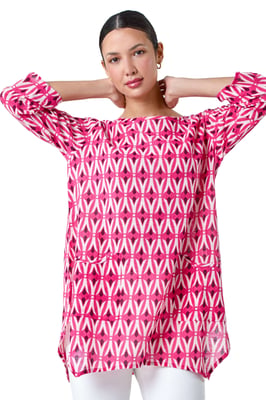 Cotton Geometric Pocket Longline Tunic Top