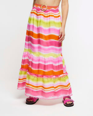River Island Womens Maxi Skirt Pink Stripe Beach