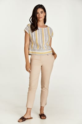 Beige Denim Style Cotton Pants