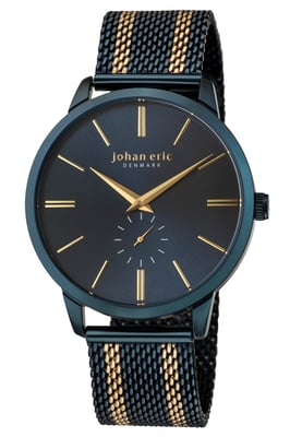 Johan eric: kolding, stainless steel blue watch with stainless steel mesh strap