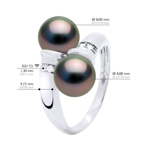 Ring You & Me Diamonds 0,06 Cts 2 äkta odlade Tahitipärlor runda 8-9 mm - Vitguld