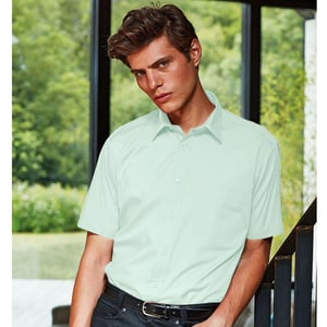 Premier Heren Korte Mouw Formele Poplin Gewoon Werk Shirt (Aqua)