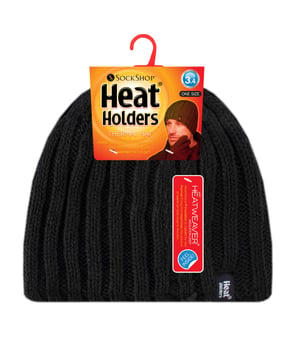 Heat Holders - Mens Fleece lined Ribbed Winter Hat