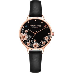 VICTORIA HYDE Watch Green Park Flower Leather, black