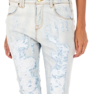 Long denim pants with straight hem cut 10DBF0667 woman