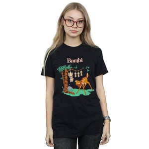 Disney Dames/Dames Bambi Omhoog Gekanteld Katoenen Vriendje T-shirt (Zwart)