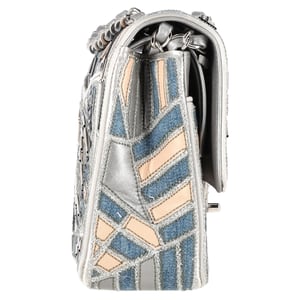 Chanel Medium Classic Patchwork Double Flap Schoudertas in Multicolor Denim