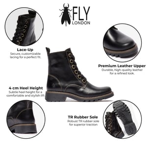 Fly London Dames Zwarte RAGI539 Casual Rug Leren Veter Enkellaarsjes