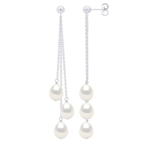 Earrings Trio - 3 Real Cultured Freshwater Pearls Pear 7-8 mm
