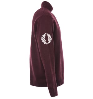 Men's Fred Perry Laurel Wreath Roll Neck Jumper in Burgundy