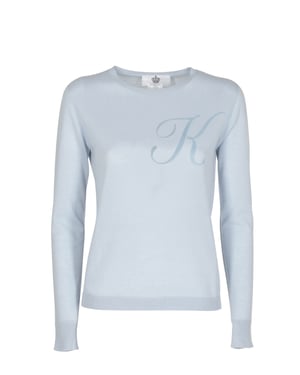 Crown Of Edinburgh Cashmere Long Sleeve Art 004 Light Blue Letter K