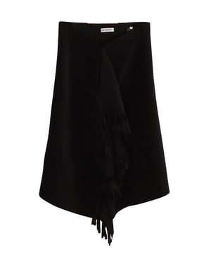Balenciaga Fransad Asymmetrisk Midikjol i Svart Ull