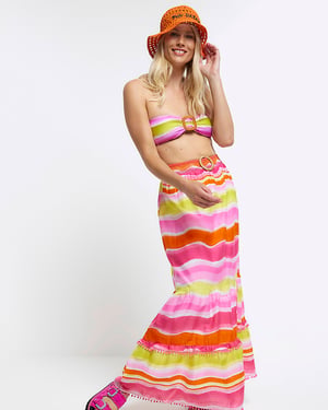 River Island Womens Maxi Skirt Pink Stripe Beach