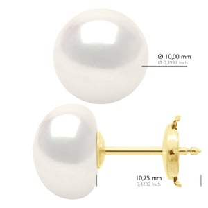 Oorbellen in Geel Goud 375 en Echte Cultiveerde Zoetwaterparels Knop 10-11 mm